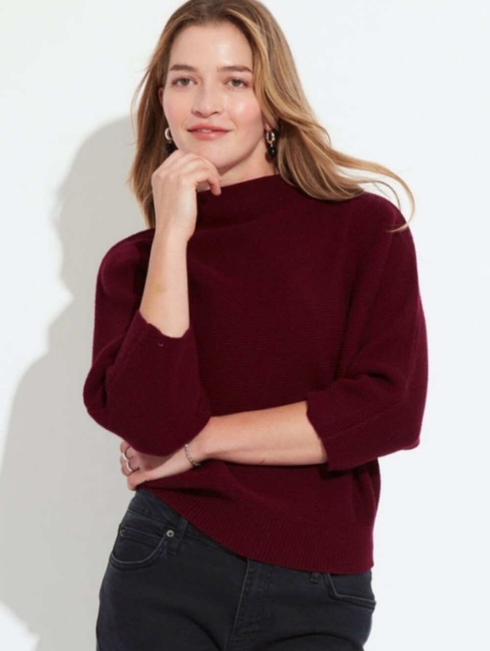 The Reset R Label Funnel Neck Sweater in Baked Cherry Red